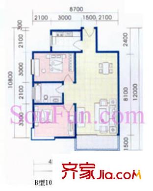 西城芳洲戶型圖B戶型 2室2廳1衛(wèi)1廚