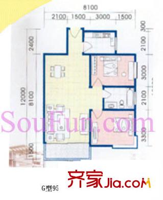 西城芳洲戶型圖G戶型 2室2廳1衛(wèi)1廚