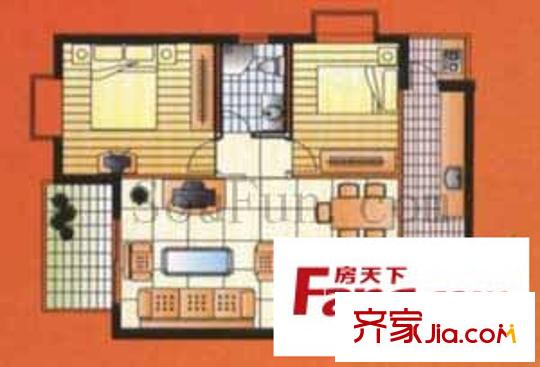 漢杰天賜良苑戶型圖2室2廳1衛(wèi)1廚
