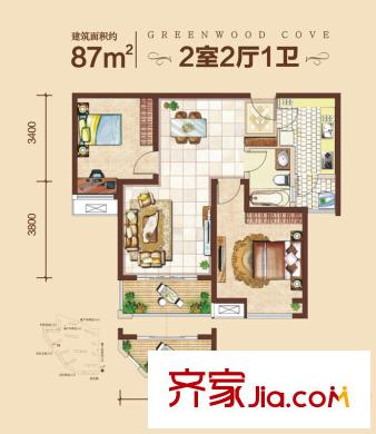 長江豐澤園 戶型圖 2室2廳1衛(wèi)