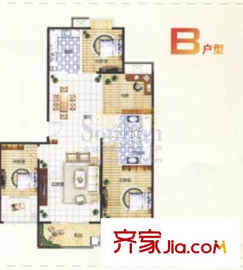 東方星家園戶型圖B戶型 4室2廳2衛(wèi)1廚