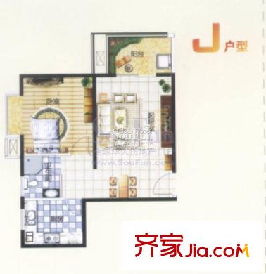東方星家園戶型圖J戶型 1室1廳1衛(wèi)1廚