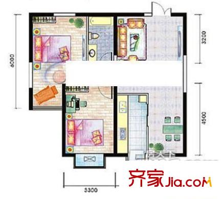 景苑新區(qū) 2室 戶型圖