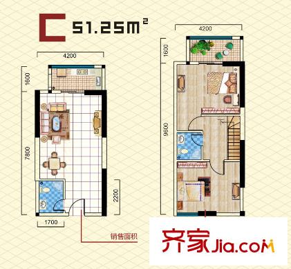 金泰絲路花城Loft-C戶型 2室1廳2衛(wèi)1廚