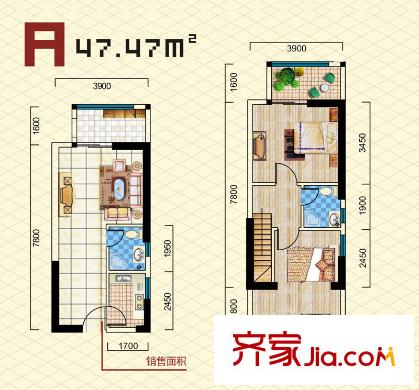金泰絲路花城Loft-A戶型 2室1廳2衛(wèi)1廚