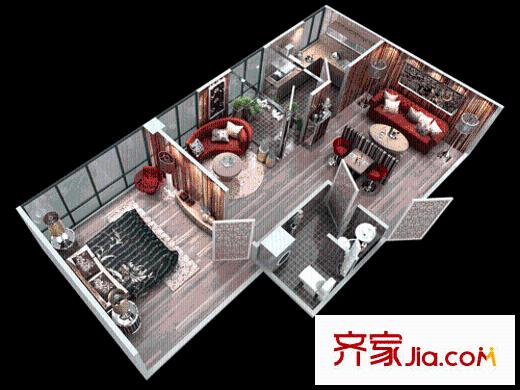 禎祥寶庫戶型圖1-j戶型 1室2廳1衛(wèi)1廚