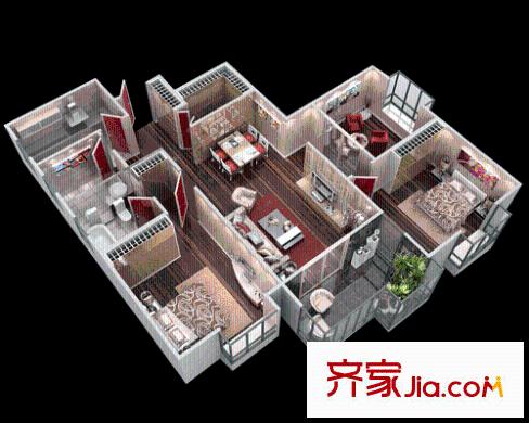 禎祥寶庫戶型圖2-B-戶型 3室2廳1衛(wèi)1廚