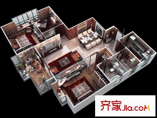 禎祥寶庫戶型圖2-c戶型 3室2廳1衛(wèi)1廚