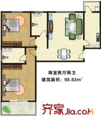 龍府北郡戶型圖A型結(jié)構(gòu)標(biāo)準(zhǔn)層戶型圖 2室2廳1衛(wèi)1廚