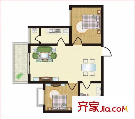 龍府北郡戶型圖B型結(jié)構(gòu)標(biāo)準(zhǔn)層戶型圖 2室2廳1衛(wèi)1廚