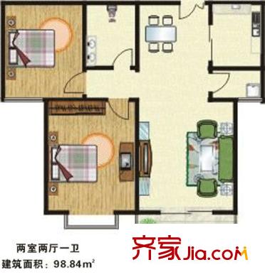 龍府北郡戶型圖A型結構標準層戶型圖 2室2廳1衛(wèi)1廚