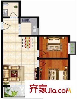 翰林北苑戶型圖朝南戶型 2室2廳1衛(wèi)1廚