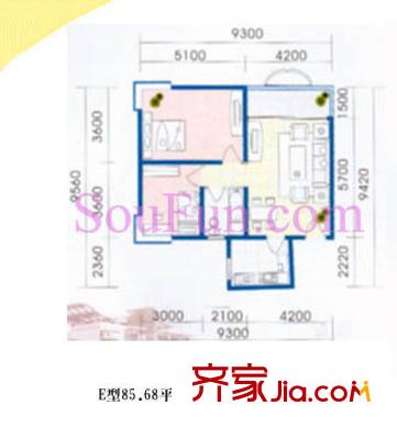 西城芳洲戶型圖E戶型 2室2廳1衛(wèi)1廚