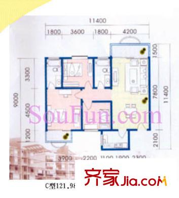 西城芳洲戶型圖C戶型 3室2廳2衛(wèi)1廚