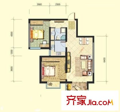 新西藍二期 戶型圖 2室2廳1衛(wèi) 