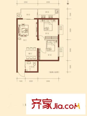  明德新天地 戶型圖 2室2廳1衛(wèi)
