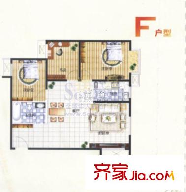 東方星家園戶型圖F戶型 3室2廳1衛(wèi)1廚