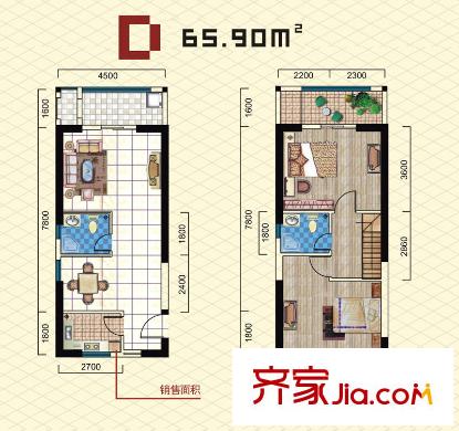 金泰絲路花城Loft-D戶型 2室1廳2衛(wèi)1廚