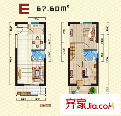 金泰絲路花城Loft-E戶型 2室1廳2衛(wèi)1廚