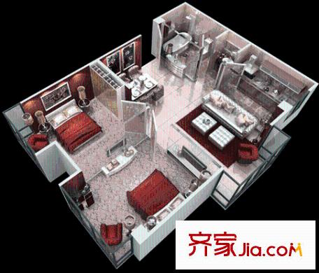 禎祥寶庫戶型圖1-d戶型 2室2廳1衛(wèi)1廚