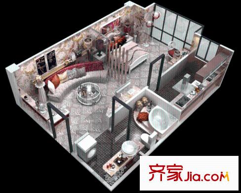禎祥寶庫戶型圖1-b戶型 1室1廳1衛(wèi)1廚