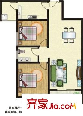 龍府北郡戶型圖A型結構標準層戶型圖 2室2廳1衛(wèi)1廚