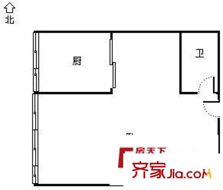 新一代國際公寓 1室 戶型圖