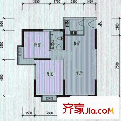 含光靜里戶型圖戶型6 2室2廳1衛(wèi)1廚