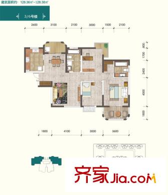 香克林小鎮(zhèn)戶型圖3/6#樓戶型圖標(biāo)準(zhǔn)層 3室2廳2衛(wèi)1廚
