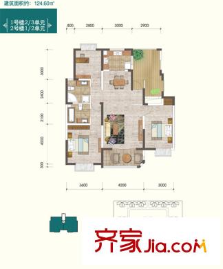 香克林小鎮(zhèn)戶型圖1號(hào)樓2/3單元 2號(hào)樓1/2單元戶型圖 3室2廳2衛(wèi)1廚