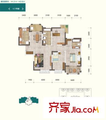 香克林小鎮(zhèn)戶型圖4/5#樓戶型圖標(biāo)準(zhǔn)層 3室2廳2衛(wèi)1廚