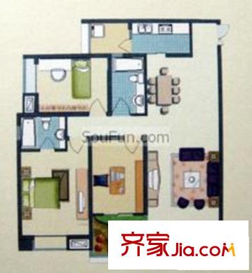 康橋邊的院子戶型圖3室2廳2衛(wèi)1廚