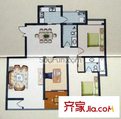 康橋邊的院子戶型圖3室2廳2衛(wèi)1廚