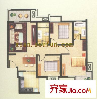 楓韻沁園戶型圖戶型圖 3室2廳2衛(wèi)