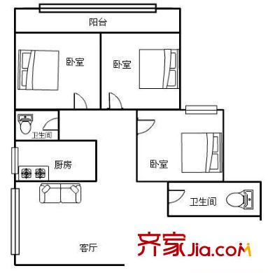 陽光嘉庭 戶型圖 3室2廳2衛(wèi)