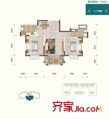 香克林小鎮(zhèn)戶型圖4/5#樓戶型圖標(biāo)準(zhǔn)層 2室2廳1衛(wèi)1廚
