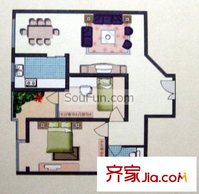 康橋邊的院子戶型圖2室2廳1衛(wèi)1廚