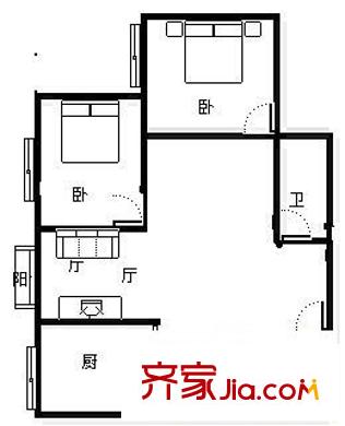 泰德紫玉公館戶型圖紫玉公館 2室 戶型圖 2室2廳1衛(wèi)1廚