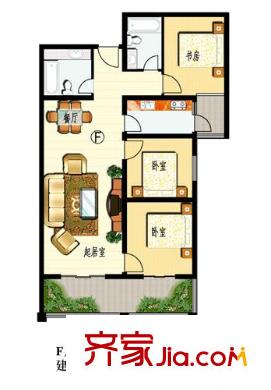 聚福園戶型圖F戶型 3室2廳2衛(wèi)1廚