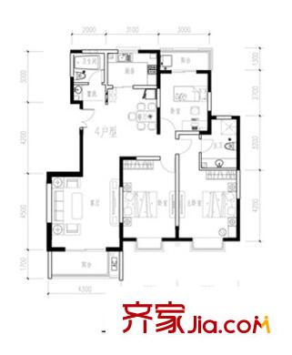 萬家燈火戶型圖5#4-15層4戶型 3室2廳2衛(wèi)1廚