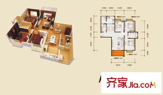 金源御景華府戶型圖二期九平方米12、18#樓A戶型標(biāo)準(zhǔn)層 3室2廳2衛(wèi)1廚
