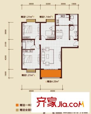 金源御景華府戶型圖13#樓A戶型標(biāo)準(zhǔn)層 3室2廳2衛(wèi)1廚