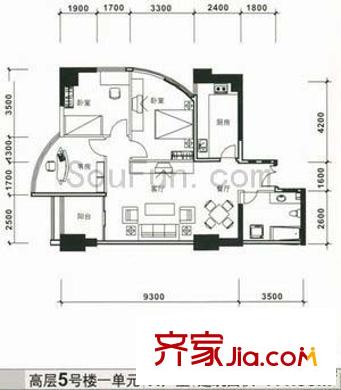 中天國際公寓 3室 戶型圖 