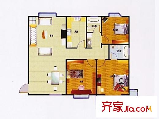 信步閑庭 3室 戶型圖