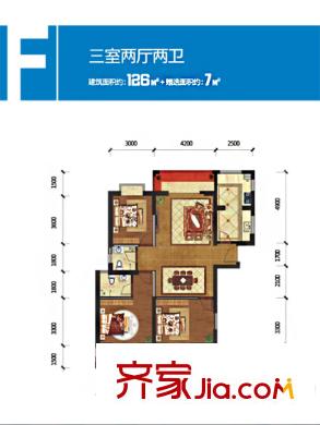高新第五季一期3、4、5號樓標準層F戶型 3室2廳2衛(wèi)1廚