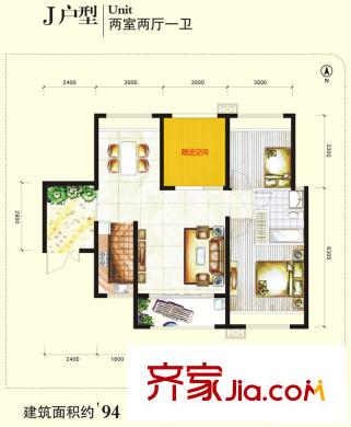 蘭喬國際城戶型圖J戶型（售罄） 2室2廳1衛(wèi)1廚