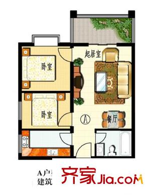 聚福園戶型圖A戶型 2室2廳1衛(wèi)1廚