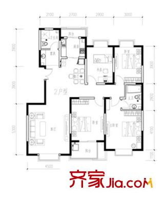 萬家燈火戶型圖5#4-15層2戶型 4室2廳2衛(wèi)1廚