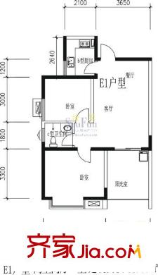 萬(wàn)華園上觀苑戶型圖E1戶型 2室2廳1衛(wèi)1廚