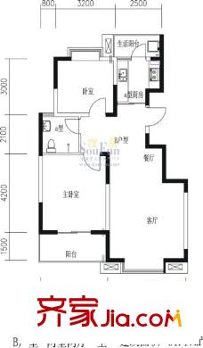 萬(wàn)華園上觀苑戶型圖B戶型 2室2廳1衛(wèi)1廚